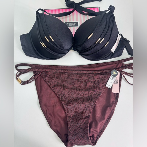 Victoria's Secret Other - Victoria's Secret Black and Maroon Bikini Set Sz 36DD /M NWT